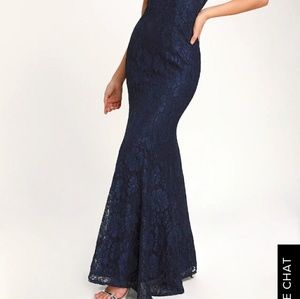 Blue lace print dress from lulus maxi length sleev